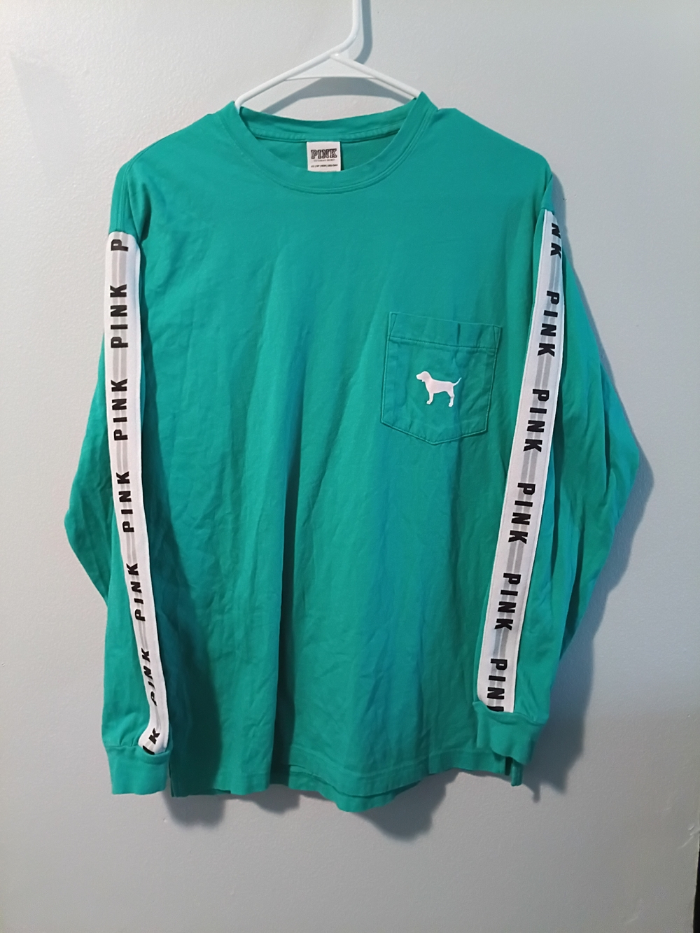PINK Victoria's Secret Teal Long Sleeve Tee with Logo Tape